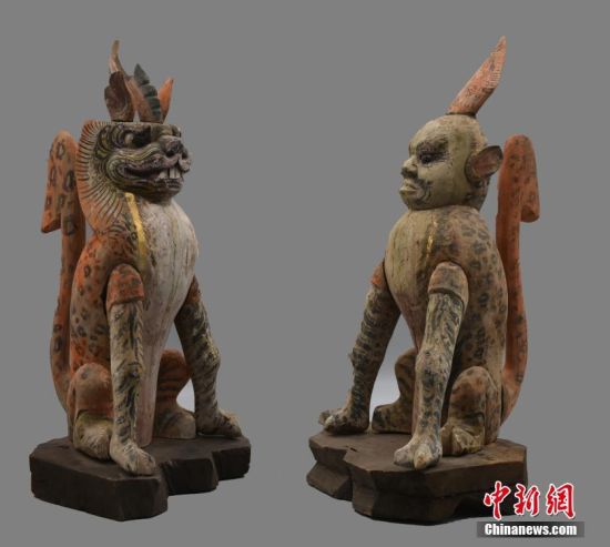 圖為慕容智墓出土鎮(zhèn)墓獸。 中新社發(fā) 甘肅省文物局 供圖