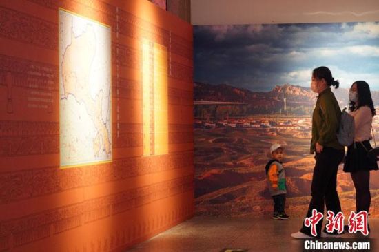 圖為參觀者參觀“大道攸歸：五涼文化展”展陳文物?！【琶赖┰?攝