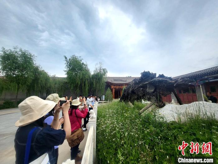 圖為媒體記者在青海永錄民俗參觀采訪。　薛蒂 攝